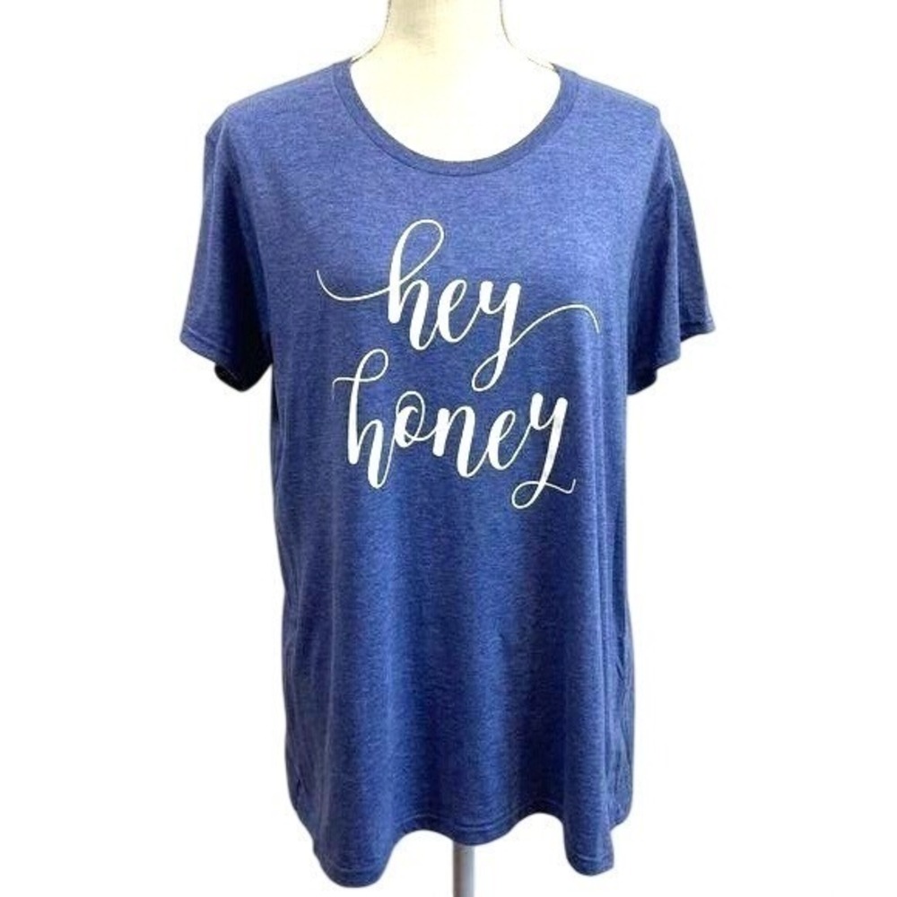Anvil Shirt Womens XL  Soft Cotton Blend Blue hey honey TShirt Short Sleeve‎